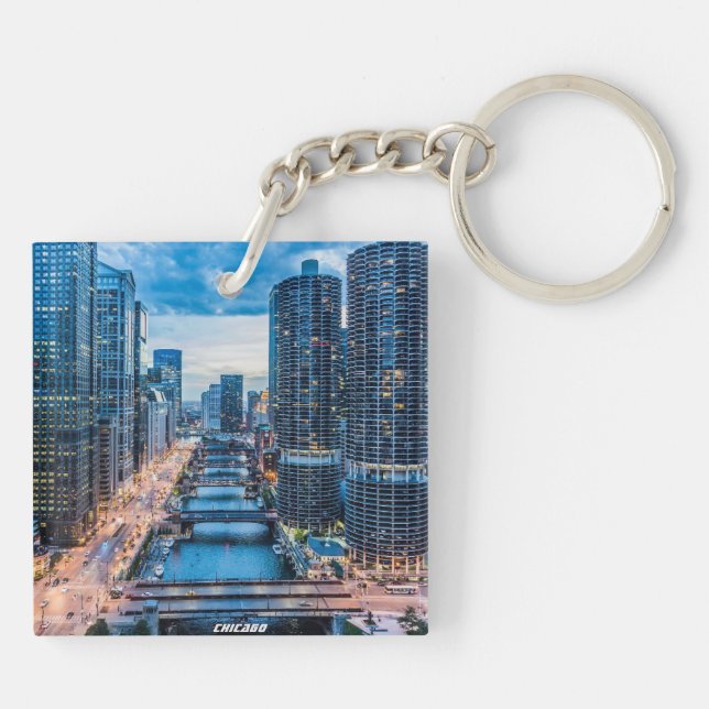Porte-clefs Chicago Skyline River City (Dos)