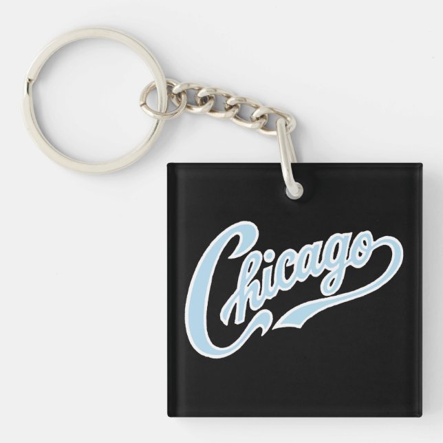 Porte-clefs Chicago Texte en Chicago Bleu Script BLK (Devant)