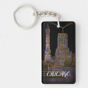 Porte-clefs Chicago Water Tower Beau Art Vintage coloré