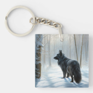 Porte-clefs Chien à neiger belge Noël
