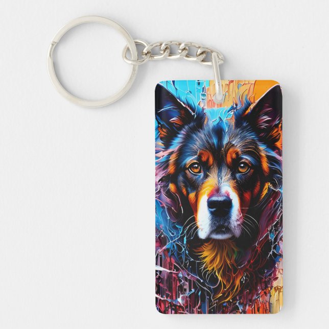 Porte-clefs chien Abstrait de couleur de splash (Devant)