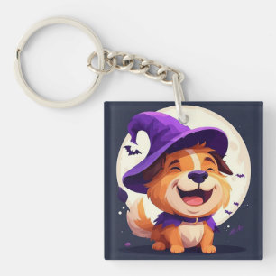 Porte-clefs Chien adorable avec un chapeau de sorcière