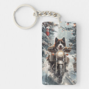 Porte-clefs Chien Akita Américain en moto Noël