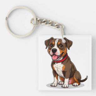 Porte-clefs Chien américain Pit Bull de dessin animé mignon 