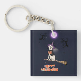 Porte-clefs Chien au Clair de Lune – Chien d'Halloween au Chap