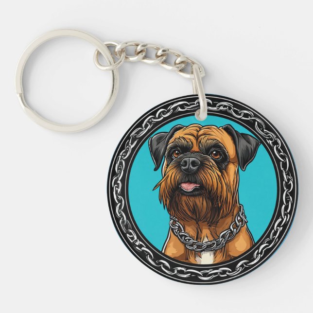 Porte-clefs Chien avec Collier à Chaîne et Fond Audacieux (Devant)