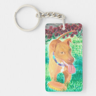 Porte-clefs Chien avec Frisbee et Rose