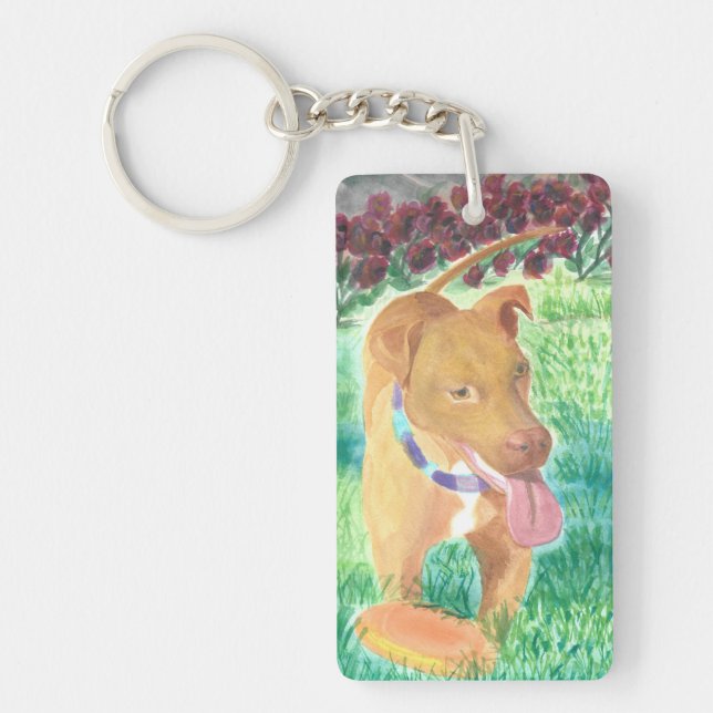 Porte-clefs Chien avec Frisbee et Rose (Devant)