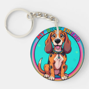 Porte-clefs Chien Basset de Dessin Animé Heureux Mon Meilleur