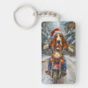 Porte-clefs Chien Basset Hound à moto Noël
