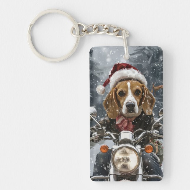 Porte-clefs Chien Beagle à moto Noël (Devant)