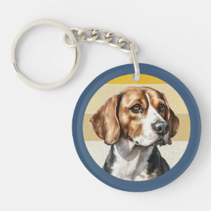 Porte-clefs Chien Beagle Mignon Fond Rétro