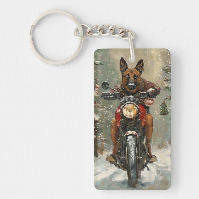 Porte-clefs Chien belge Malinoi équitation moto Noël (Devant)