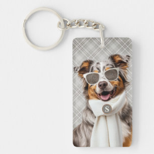 Porte-clefs Chien berger australien élégant et monogramme à ca