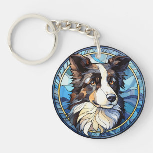 Porte-clefs Chien berger australien en verre doux