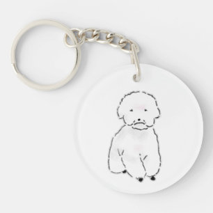 Porte-clefs Chien Bichon Blanc Fluffy Dessiné à la Main avec u