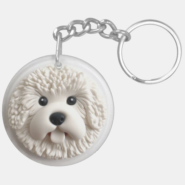 Porte-clefs Chien Bichon Frise Inspiré 3D (Dos droit)