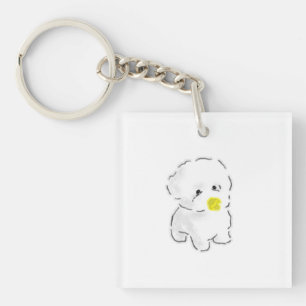 Porte-clefs Chien Bichon Frise Mignon portant un museau de can
