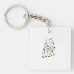 Porte-clefs Chien blanc fatigué mignon dessiné à la main avec