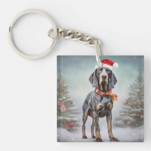 Porte-clefs Chien Bluetick Coonhound dans la neige de Noël