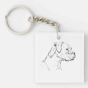 Porte-clefs Chien Boxer encre Art – Dessin au trait minimalist