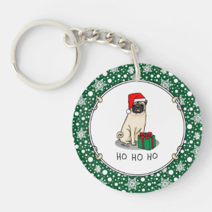 Porte-clefs Chien Carlin de Noël de Noël de Père Noël (faon cl