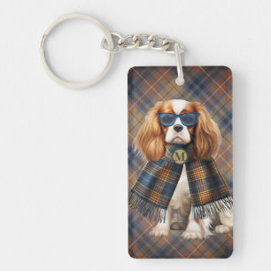 Porte-clefs Chien Cavalier King Charles élégant et carreaux