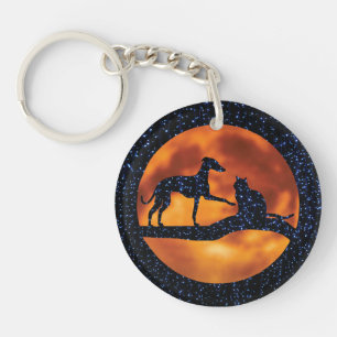 Porte-clefs Chien, chat et lune