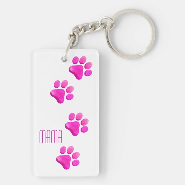 Porte-clefs Chien Chat Mama Empreintes de pattes roses Animaux (Dos)