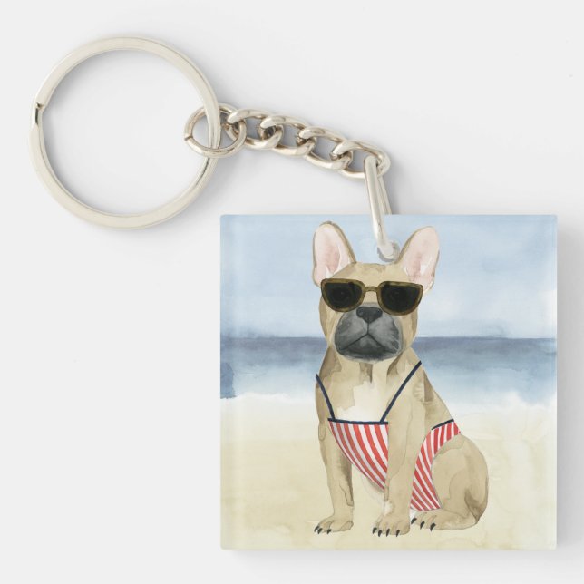 Porte-clefs Chien chaud | Chiot En Lunettes De Soleil À La Pla (Devant)