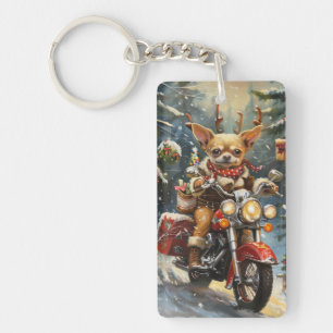 Porte-clefs Chien Chihuahua à moto Noël