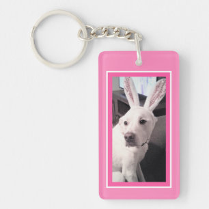 Porte-clefs Chien Chiot Blanc Mignonne Avec Lapin De Pâques Or