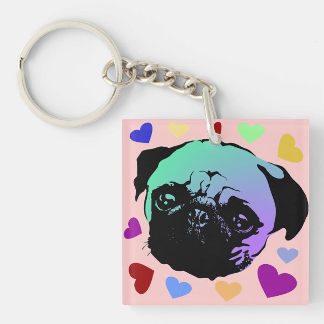 Porte-clefs Chien Chiot Carlin Style PopArt Rétro (Devant)