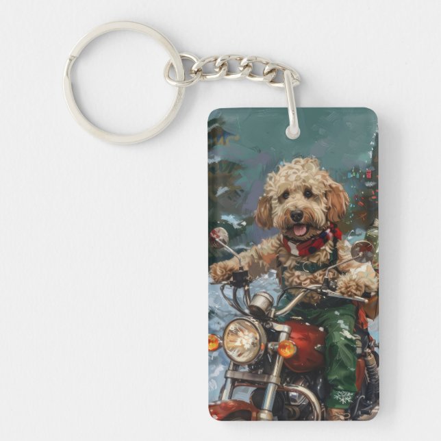 Porte-clefs Chien Cockapoo à moto Noël (Devant)