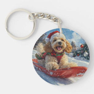 Porte-clefs Chien Cocker Spaniel en Luge Laissez Tomber la Nei