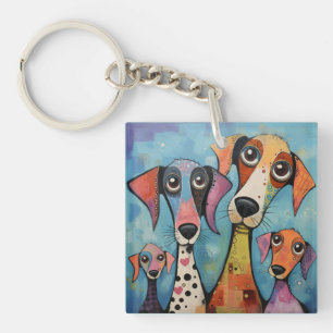 Porte-clefs Chien Coloré Art Abstrait de Style Cartoon