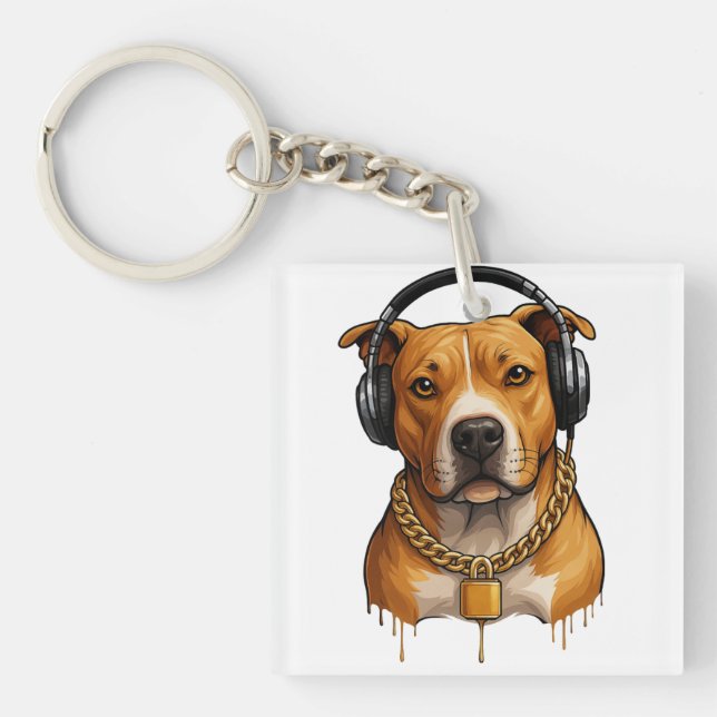 Porte-clefs Chien cool avec casque et chaîne d'or - Urban St (Devant)