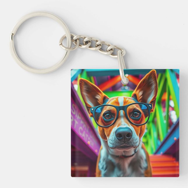 Porte-clefs Chien Cool avec Lunettes de Soleil (Devant)