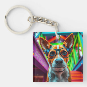 Porte-clefs Chien Cool avec Lunettes de Soleil