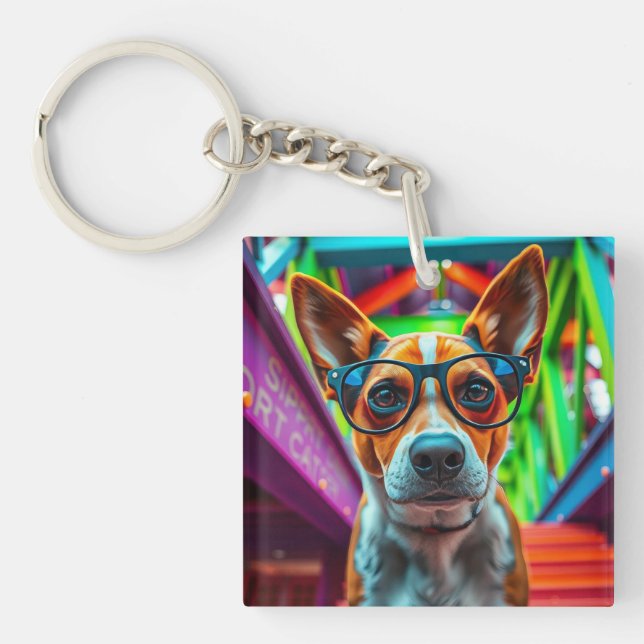 Porte-clefs Chien Cool avec Lunettes de Soleil (Devant)