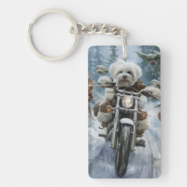 Porte-clefs Chien Coton De Tulear à moto Noël  (Devant)