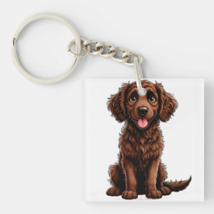 Porte-clefs Chien Curly Coated Retriever Cartoon Heureux Qui S