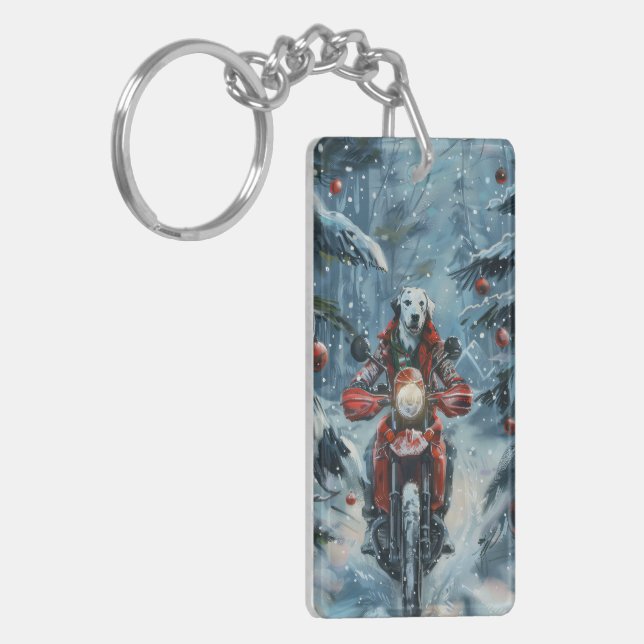 Porte-clefs Chien dalmate équitation moto Noël (Devant gauche)