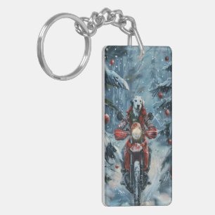 Porte-clefs Chien Dalmatien à Vélo sur une Moto Noël