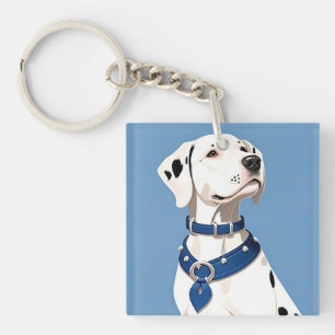 Porte-clefs Chien Dalmatien Avec Collier Bleu
