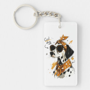 Porte-clefs Chien Dalmatien Cool avec Lunettes de Soleil & Nœu
