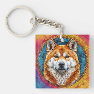 Porte-clefs Chien dans un motif artistique circulaire