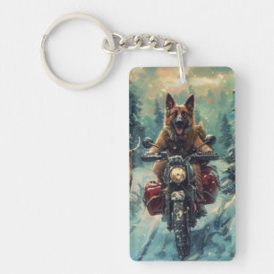 Porte-clefs Chien de berger belge en moto Noël