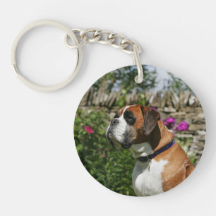 Porte-clefs Chien de boxeur en fleurs