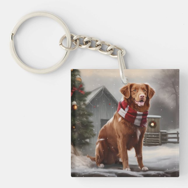 Porte-clefs Chien de canard de la Nouvelle-Écosse en Noël de n (Devant)